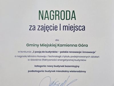 Gmina Kamienna Góra nagrodzona w konkursie „Z pasją do budynków - polskie renowacje i innowacje” – nowy standard w budownictwie modułowym